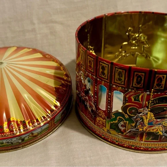 Vintage Carousel Tin with Red and Gold Accents - Picture 3 of 12